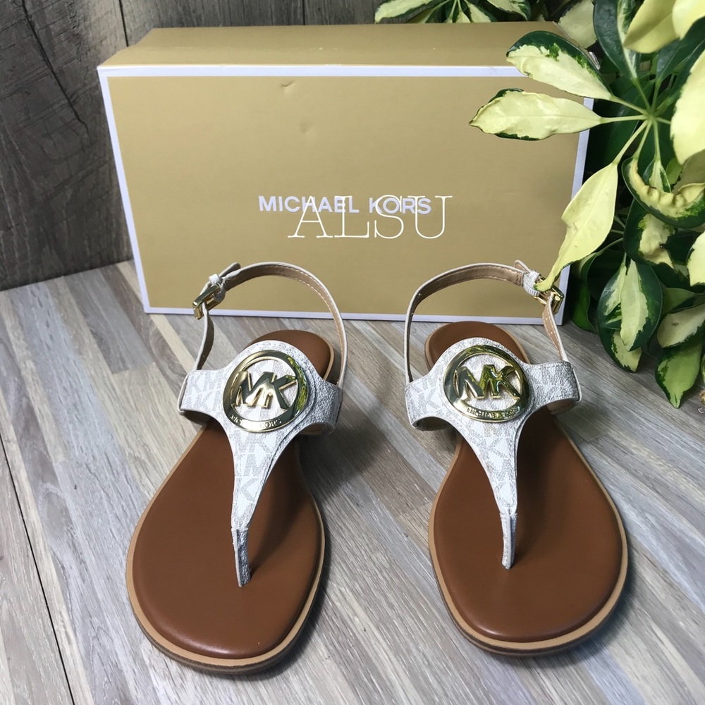 Michael Kors Aubrey Charm Thong Mini Logo Vanilla - Picture 2 of 7